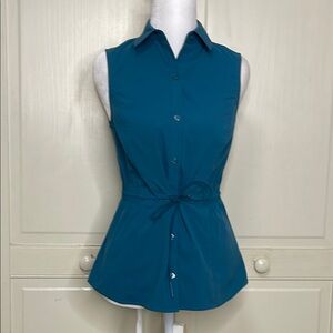 Athleta Levitate Poplin Tank Top Button Up Shirt Womens XXS Borealis Green